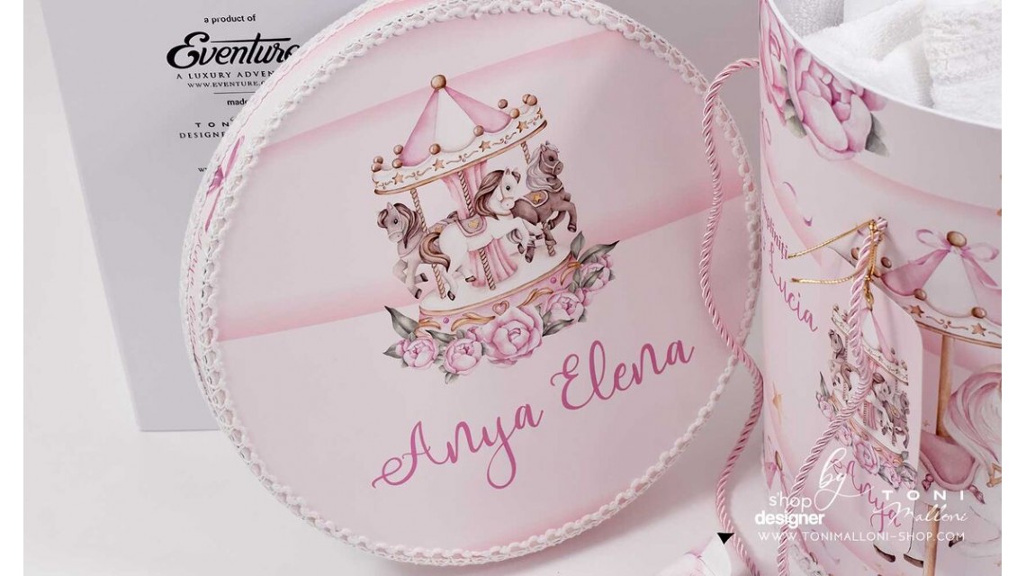 Trusou botez fetita tematic si personalizat cu ponei Pink Carousel 12